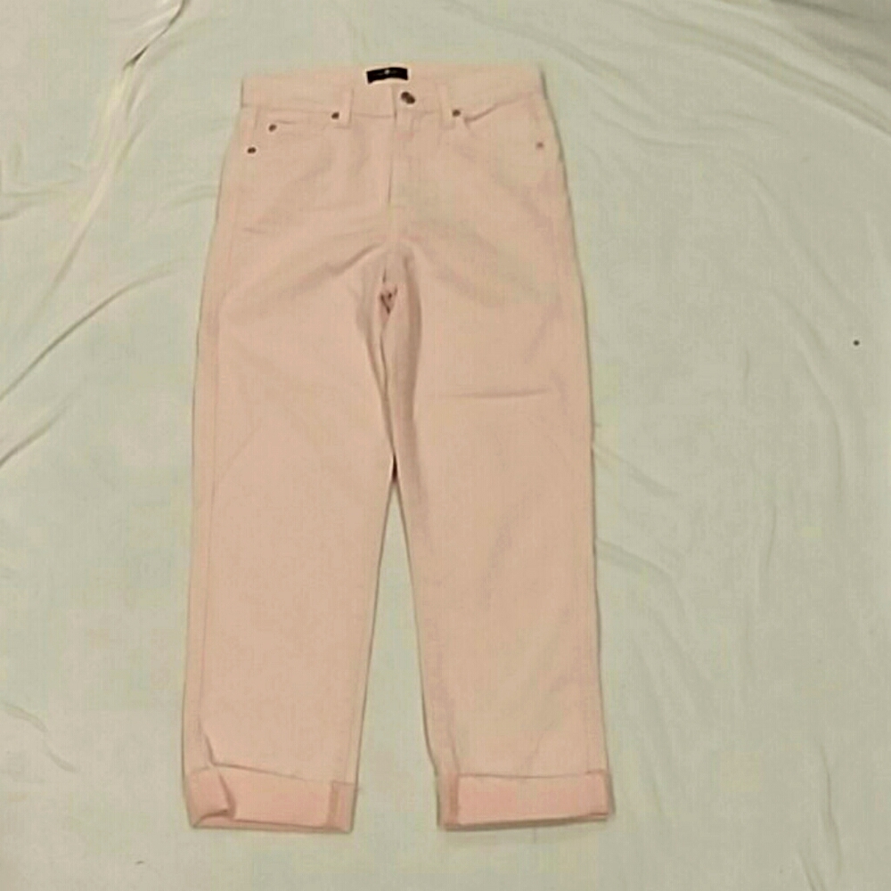 7FAM jeans high rise cropped Straight pink 26W/23Ins nwot - Picture 1 of 5